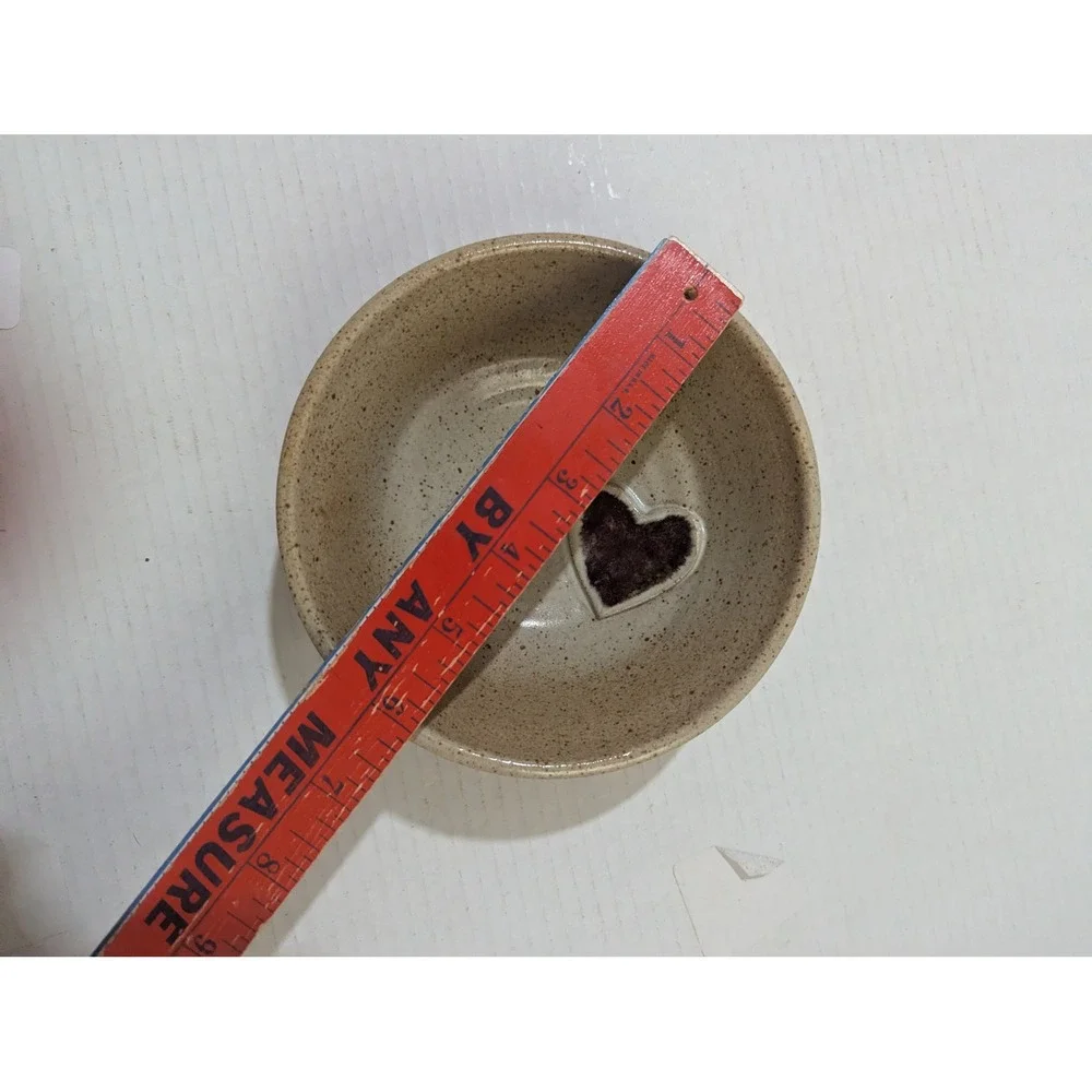 Handmade‎ Studio Pottery Heart Bowl Speckled Tan Ceramic Artist Signed BM